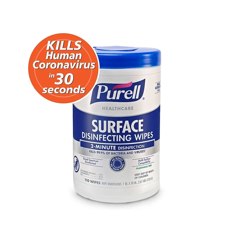 Healthcare Disinfecting Wipes, 110 Wipes/Container, 6/Carton (9340-06)<Purell Hot