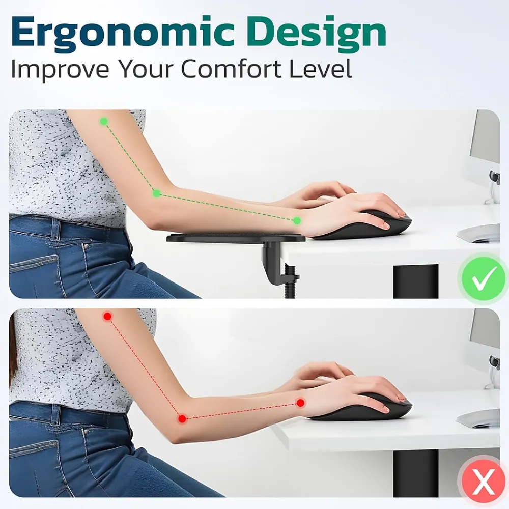 Sale Purely E5620 Ergonomic Arm Rest/Elbow Support for Desk, 180° Adjustable Computer Desk Support Extender, Black (PARE5620)
