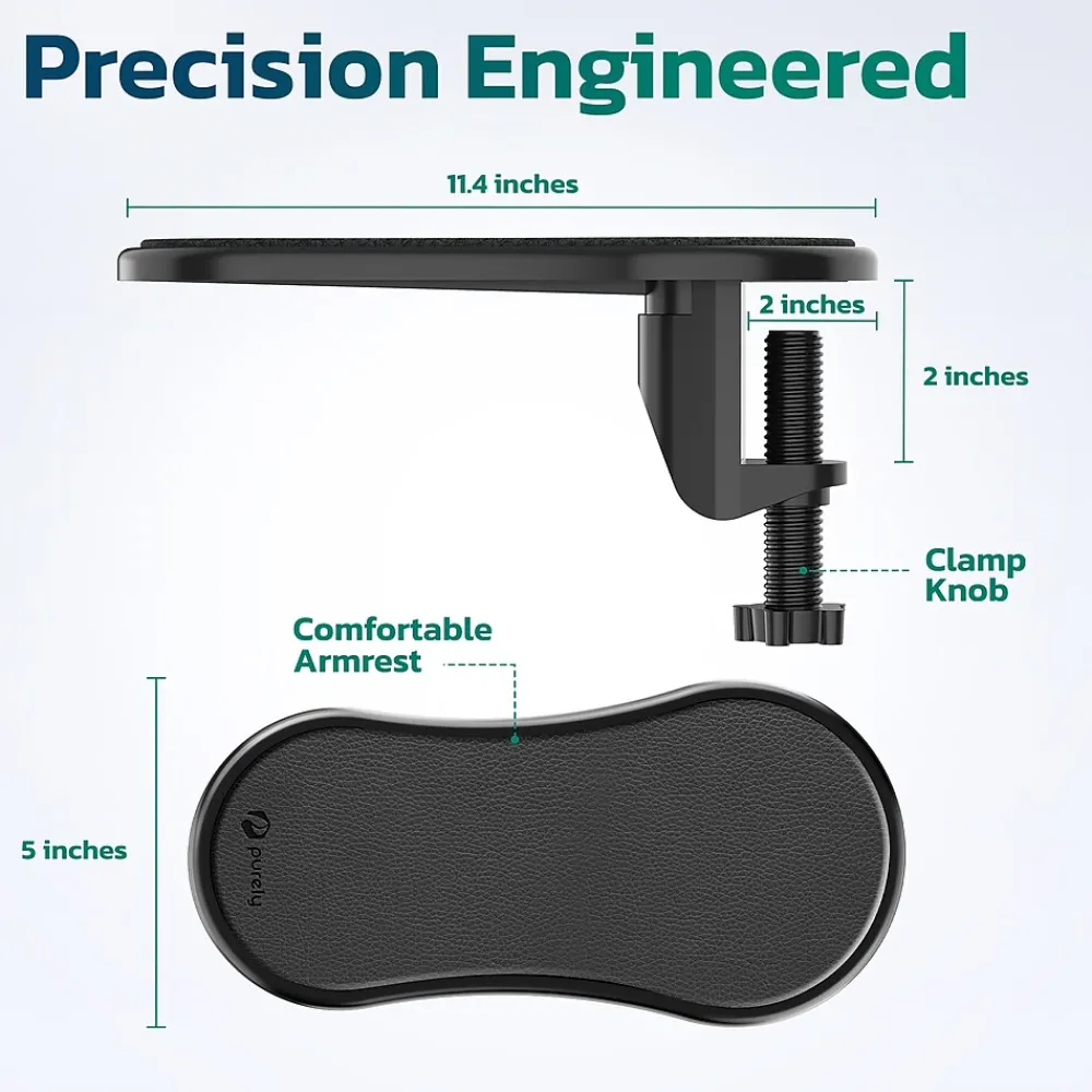Sale Purely E5620 Ergonomic Arm Rest/Elbow Support for Desk, 180° Adjustable Computer Desk Support Extender, Black (PARE5620)