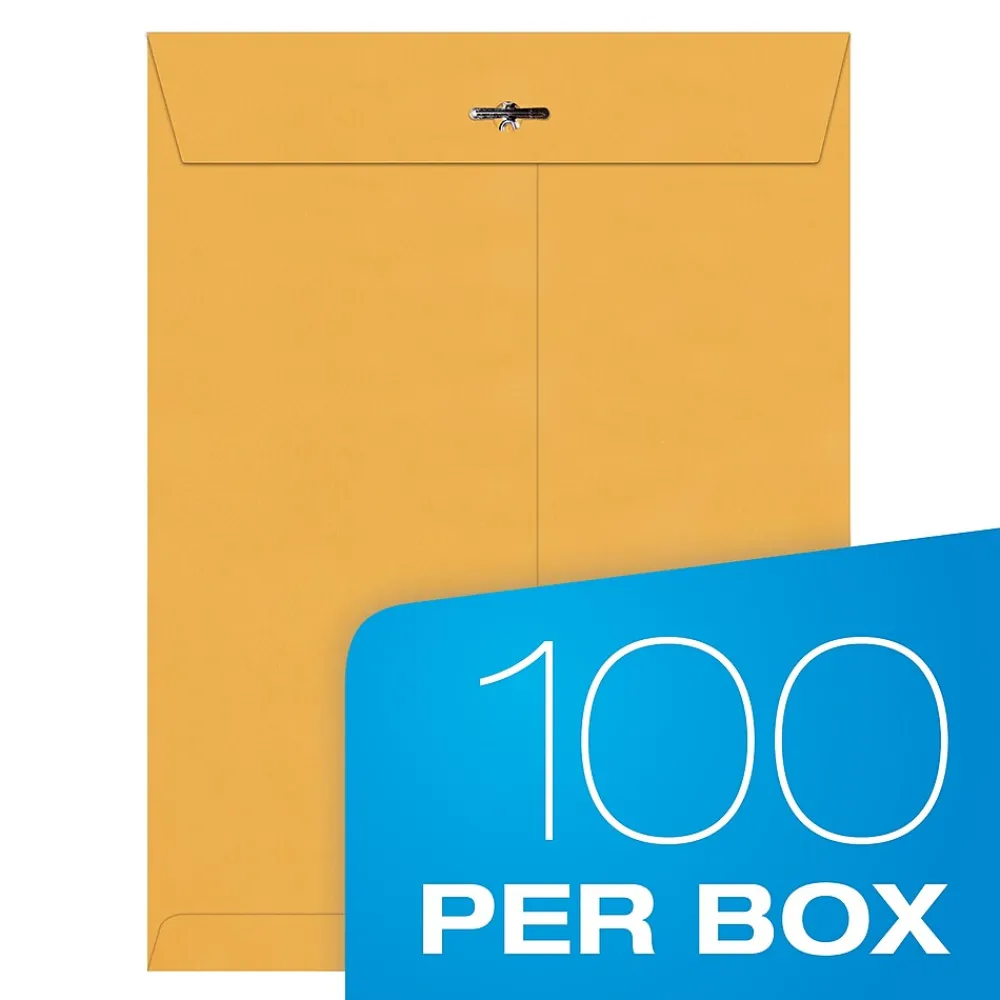 Quality Park Clasp & Moistenable Glue Kraft Catalog Envelopes, 9" x 12", Brown Kraft, 100/Box (QUA37890)