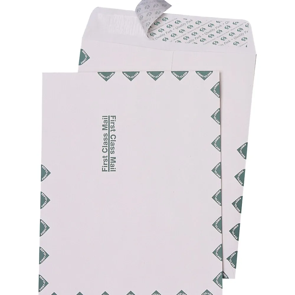 Sale Quality Park First Class Redi-Strip Redi-Seal Catalog Envelope, 10" x 13", White/Green Border, 100/Box (44786)