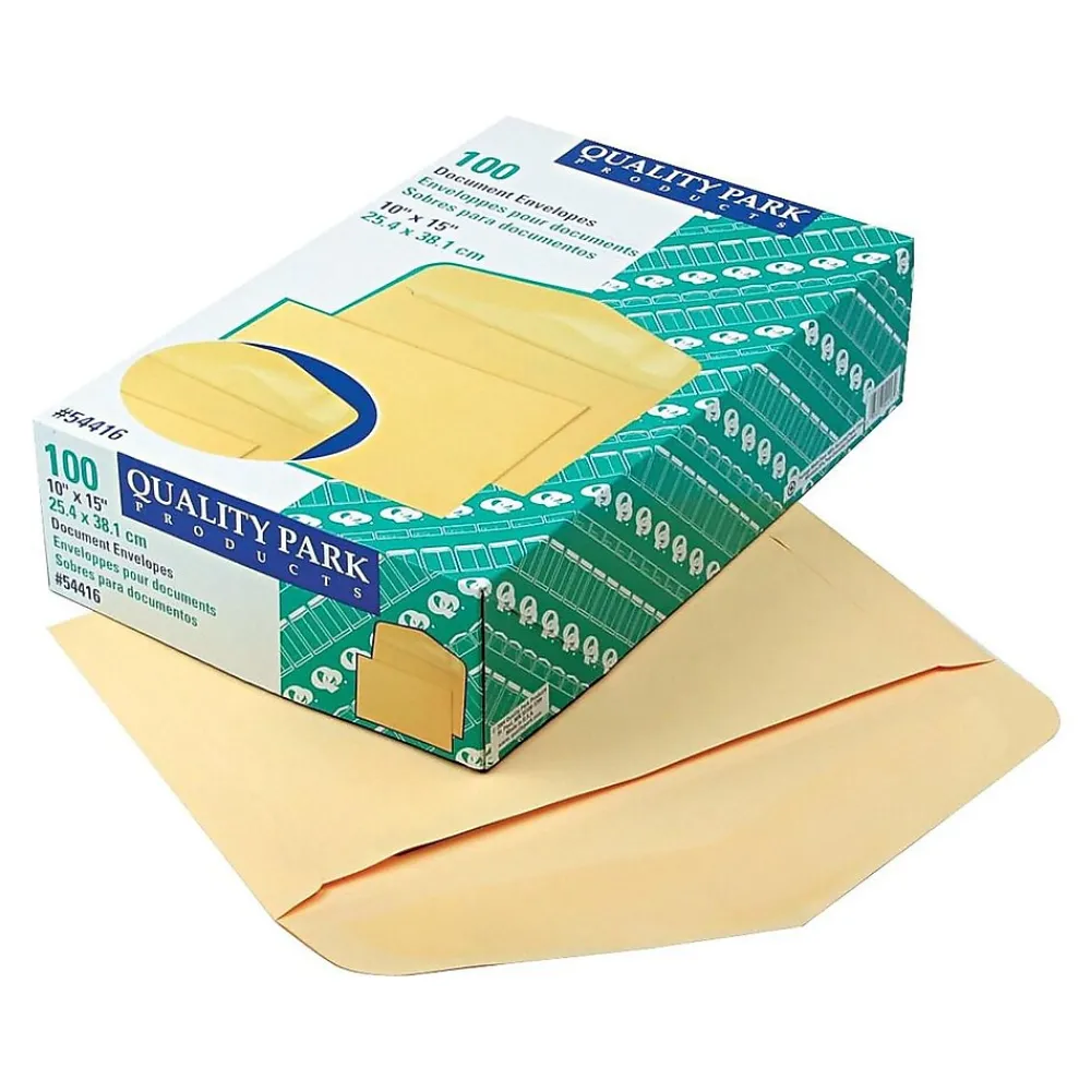 Clearance Quality Park Gummed Document Envelopes, 10" x 15", Cameo Buff, 100/Box (QUA54416)