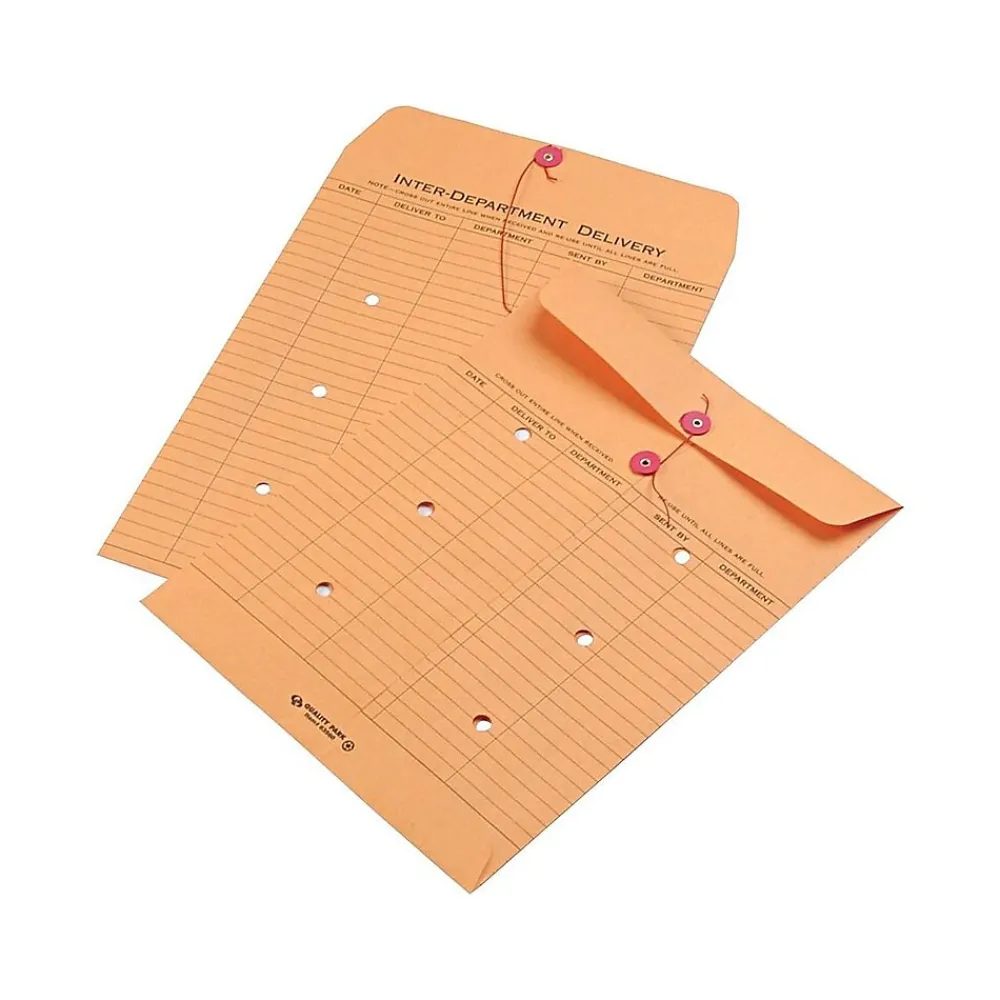 Sale Quality Park Kraft Button & String Inter-Departmental Envelope 10" x 13", Brown, 100/Box (QUA63560)