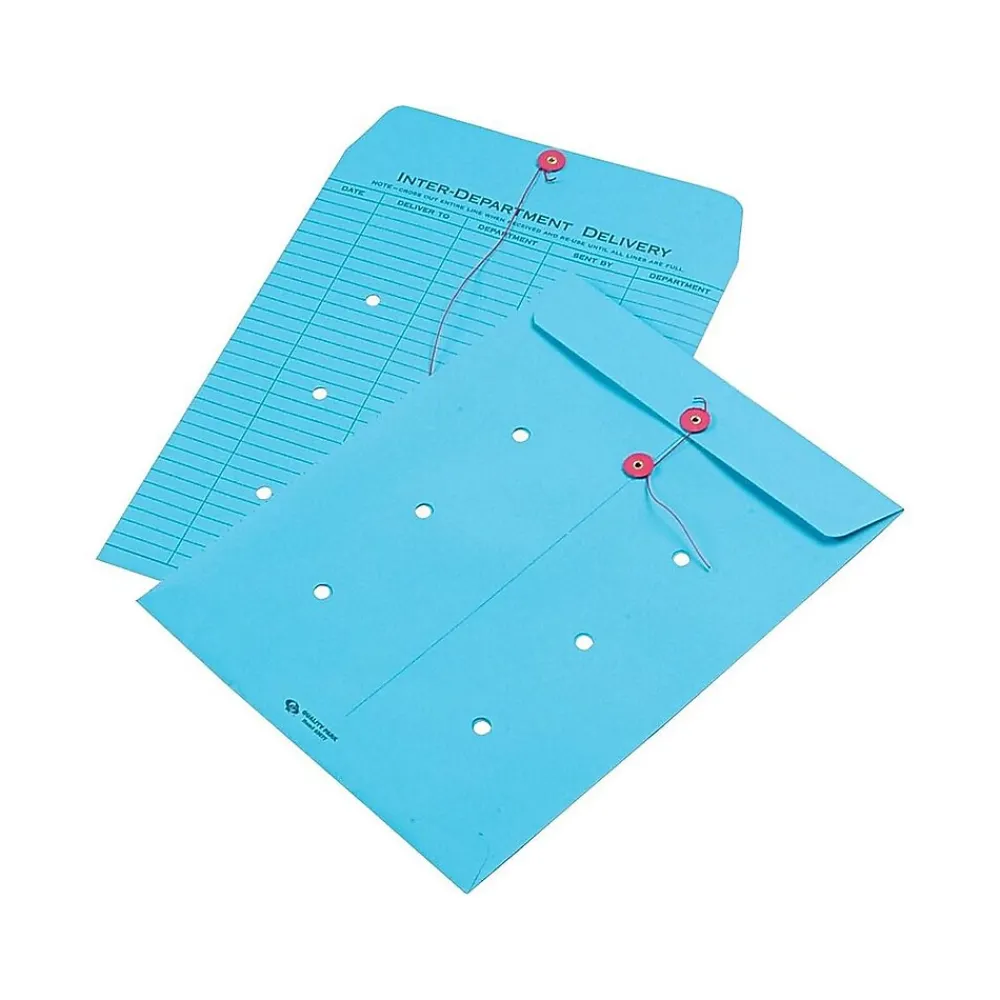 Quality Park Kraft Button & String Inter-Departmental Envelope 10" x 13", Blue, 100/Carton (QUA63577)