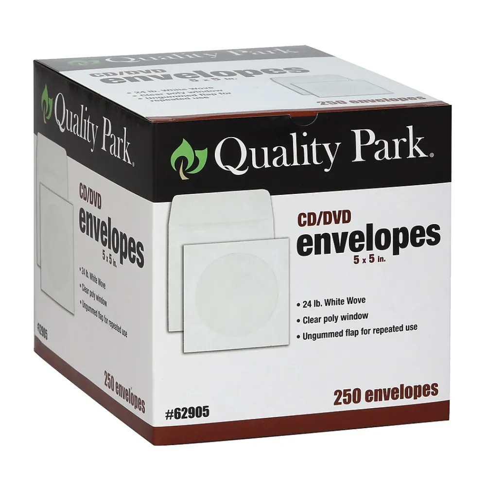 Clearance Quality Park Open End CD/DVD Envelopes, 5" x 5", White Wove, 250/Box (QUA62905)
