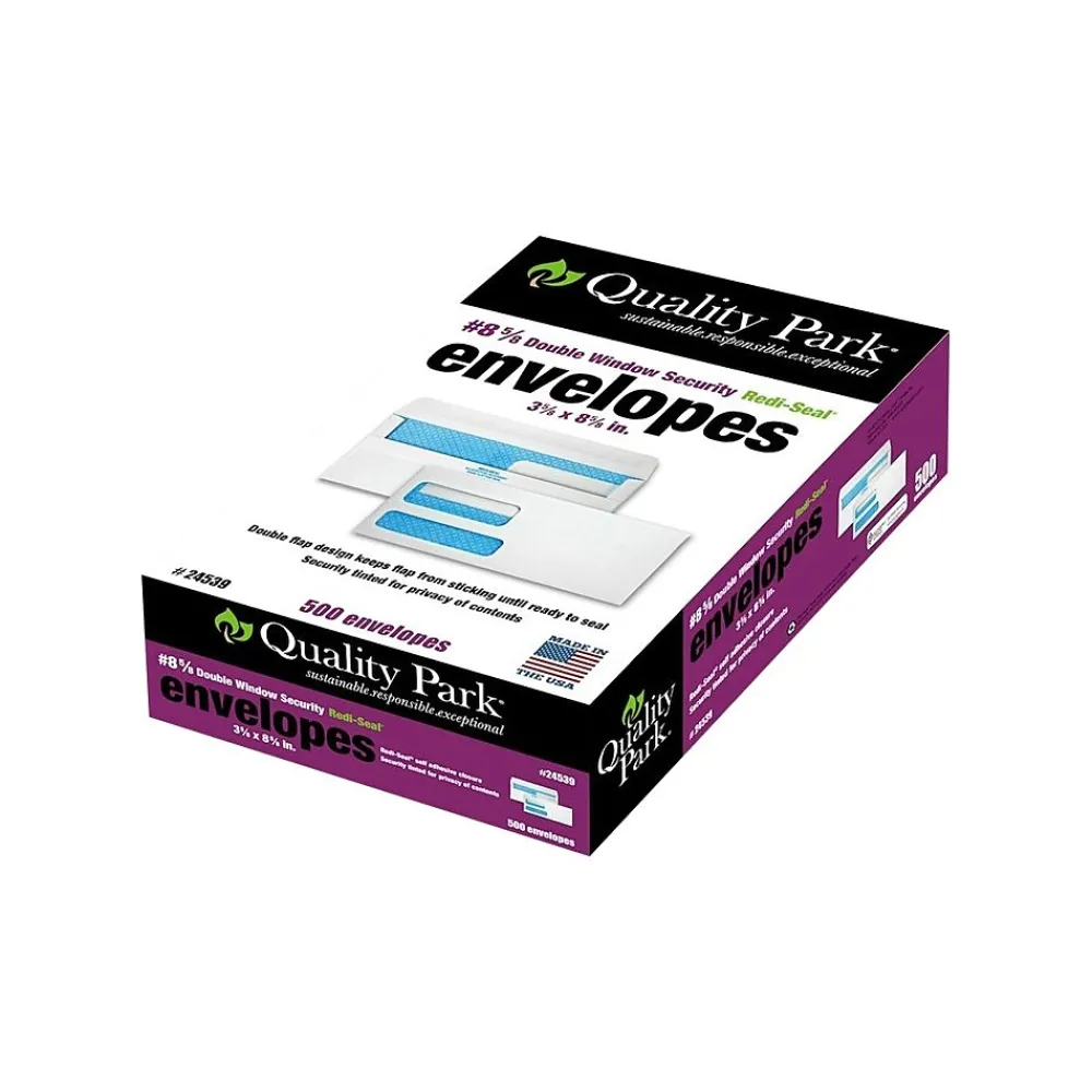 Discount Quality Park Self Seal Security Tinted #8 5/8 Double Window Envelope 3 5/8" x 8 5/8", White, 500/Box (QUA24539)