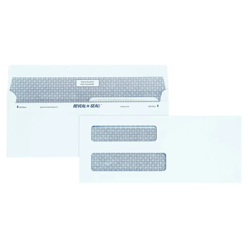 Online Quality Park Self Seal Security Tinted #8 Double Window Envelopes, 3 5/8" x 8 5/8", White Wove, 500/Box