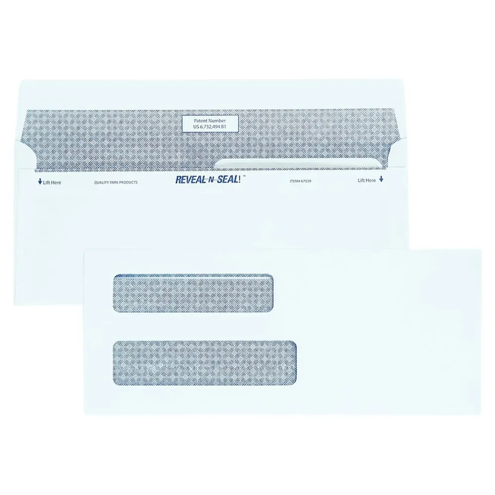 Online Quality Park Self Seal Security Tinted #8 Double Window Envelopes, 3 5/8" x 8 5/8", White Wove, 500/Box