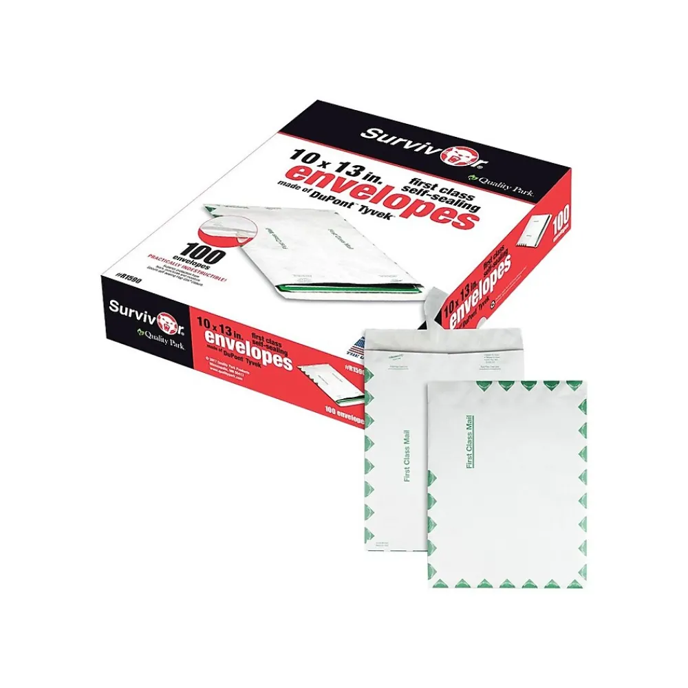 Online Quality Park Tyvek Survivor Self Seal Catalog Envelopes, 10"L x 13"H, White, 100/Box (QUAR1590)