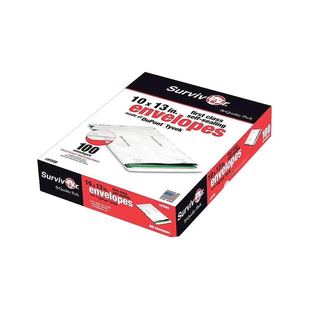 Online Quality Park Tyvek Survivor Self Seal Catalog Envelopes, 10"L x 13"H, White, 100/Box (QUAR1590)