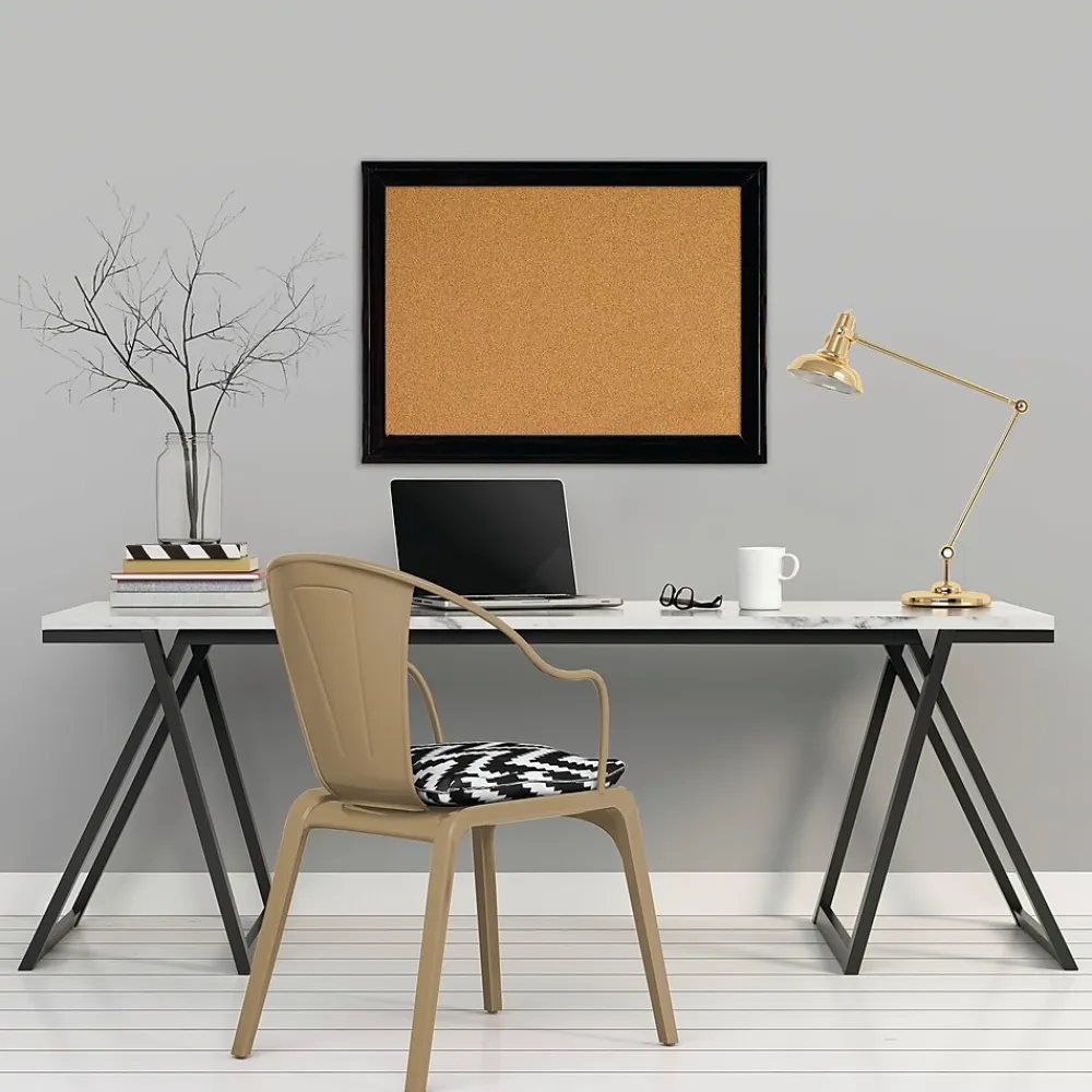 Bulletin*Quartet Cork Bulletin Board, Black Frame, 11"H x 17"W (79279)