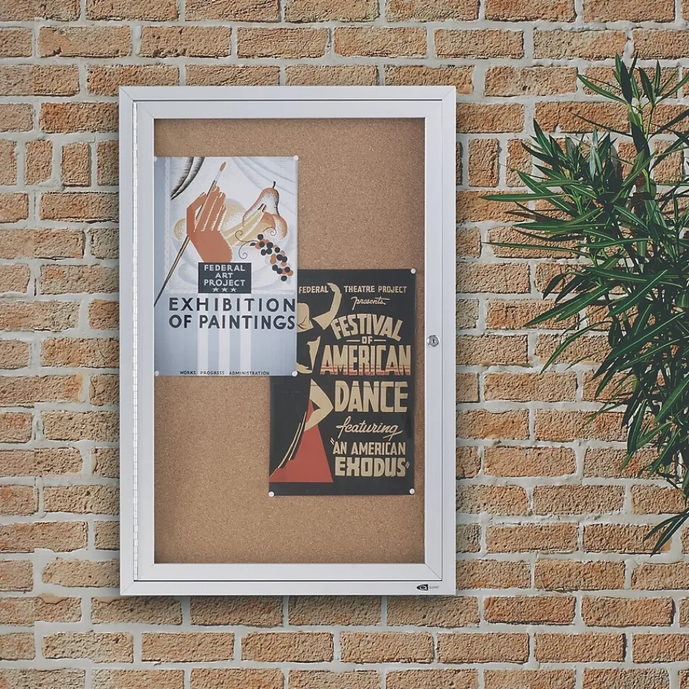 Bulletin*Quartet Cork Enclosed Bulletin Board, Aluminum Frame, 3'H x 2'W (2363)