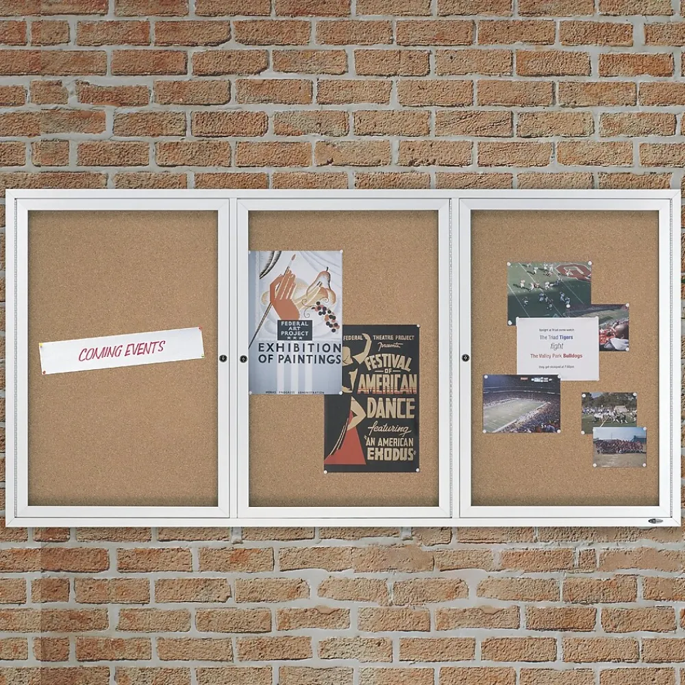 Bulletin*Quartet Cork Enclosed Bulletin Board, Aluminum Frame, 3'H x 6'W (2366)