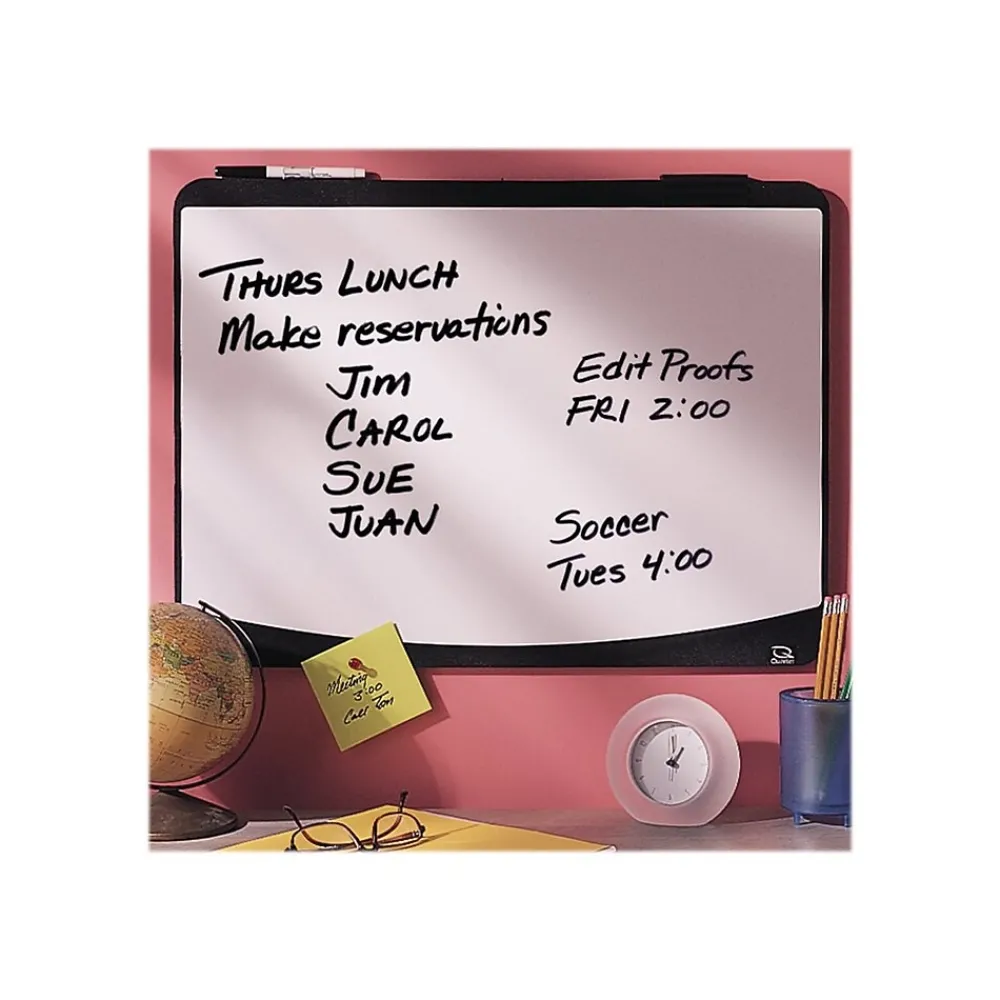 Bulletin*Quartet Designer Tack & Write Melamine Dry-Erase Whiteboard, Plastic Frame, 2' x 1.5' (06355BK)