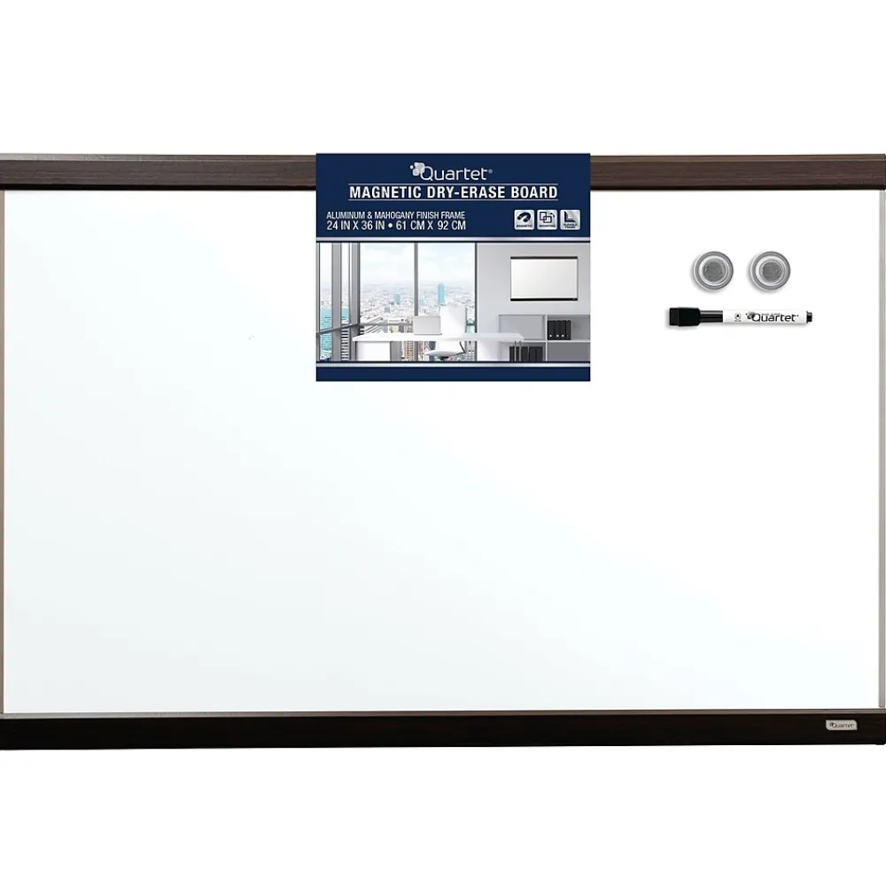 Dry Erase*Quartet Magnetic Dry-Erase Whiteboard, Mahogany Finish and Aluminum Frame, 2' x 3'
