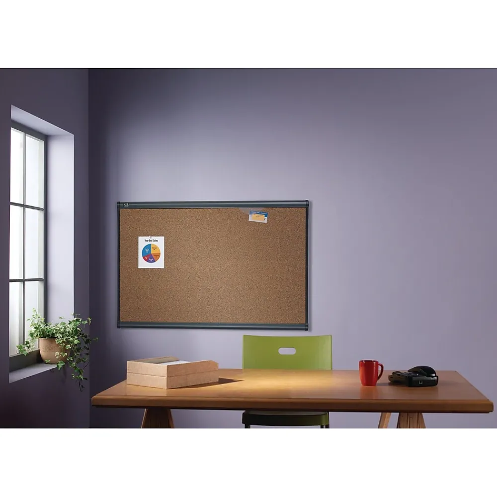 Bulletin*Quartet Prestige Cork Bulletin Board, Graphite Frame, 4'H x 6'W (B247G)