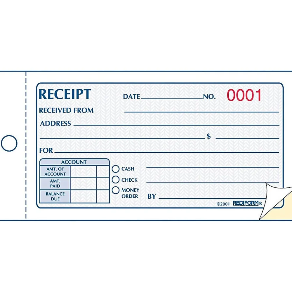 Accounting & Record Journals*Rediform Money Receipt Book, 2 3/4" x 5", 50 Sheets/Book (RED8L820)