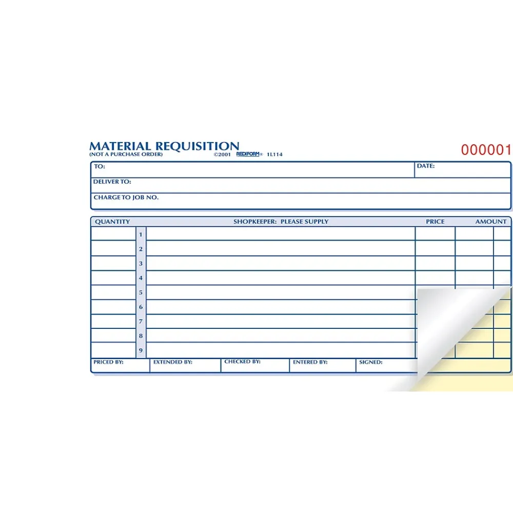 Business Forms*Rediform 2-Part Carbonless Purchase Requisitions, 4.25"L x 7.88"W, 50 Sets/Book (1L114)