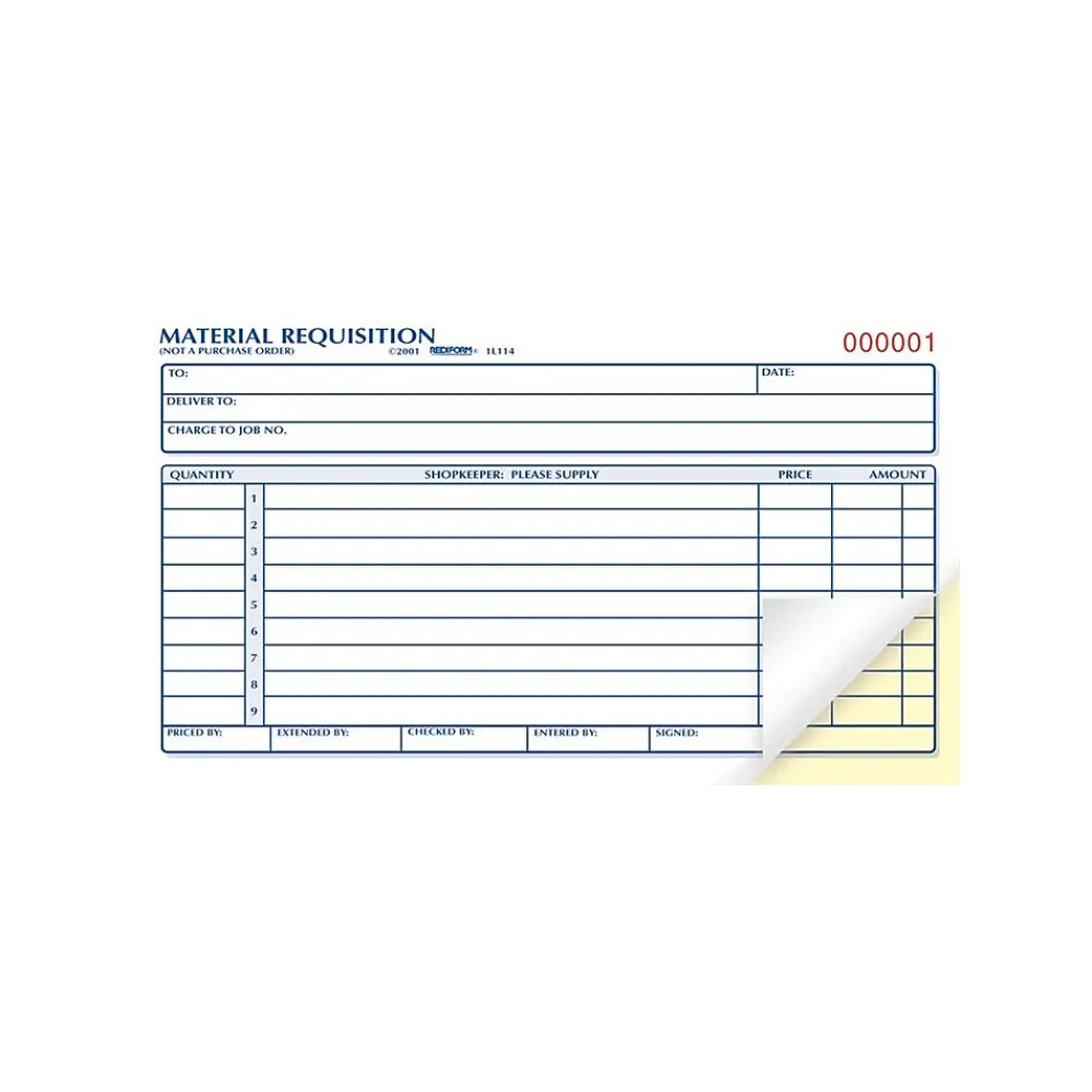 Business Forms*Rediform 2-Part Carbonless Purchase Requisitions, 4.25"L x 7.88"W, 50 Sets/Book (1L114)