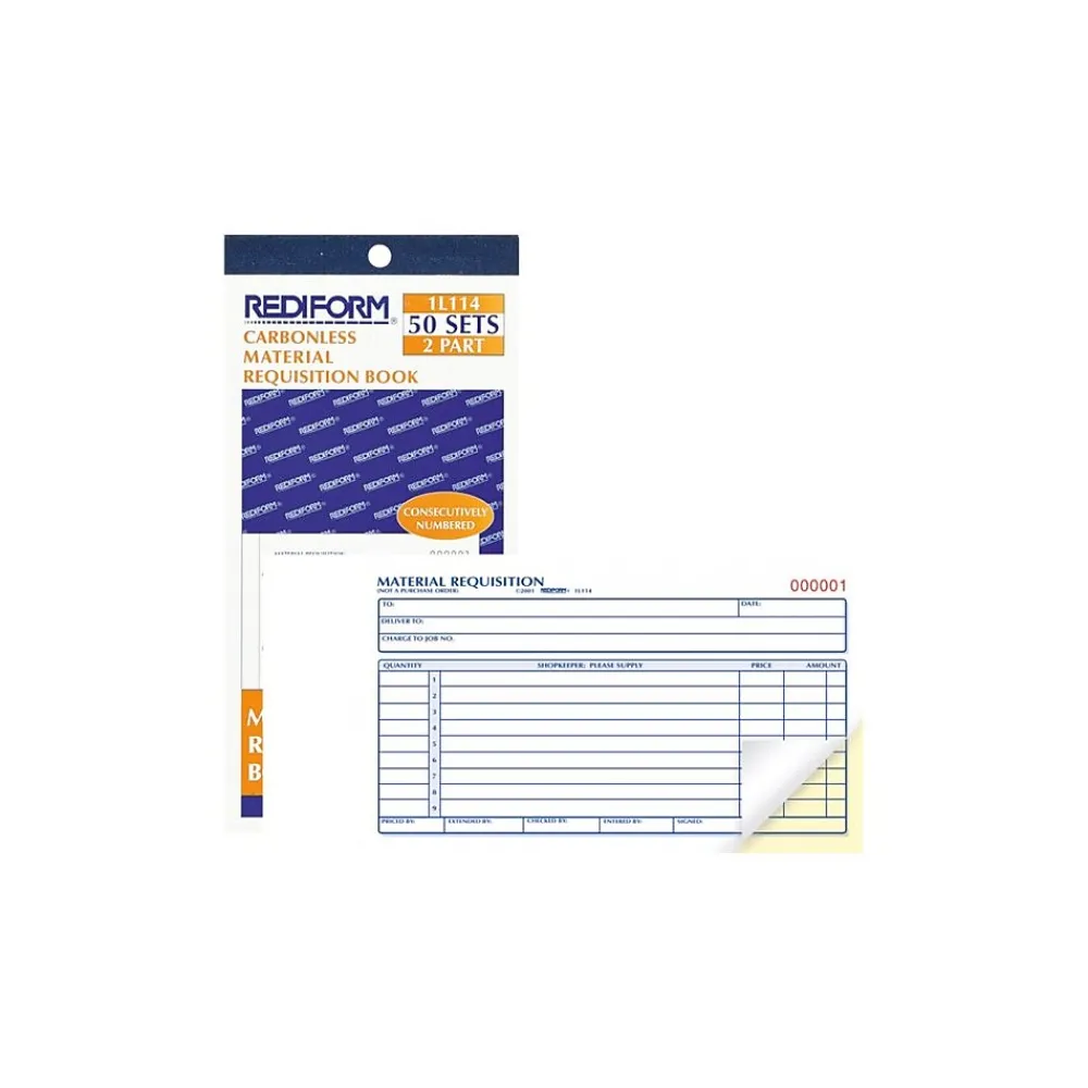 Business Forms*Rediform 2-Part Carbonless Purchase Requisitions, 4.25"L x 7.88"W, 50 Sets/Book (1L114)
