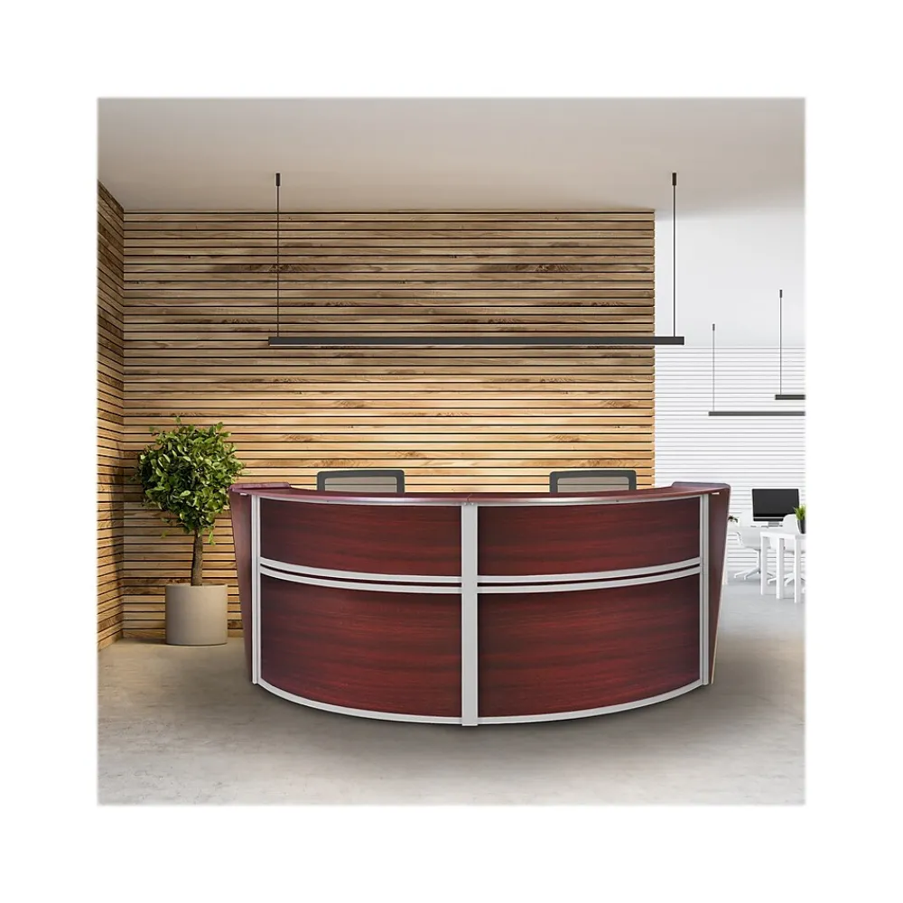 Office Desks*Regency Marque 124.5"W Curved Reception Desk Workstation, (77292MH) Mahogany