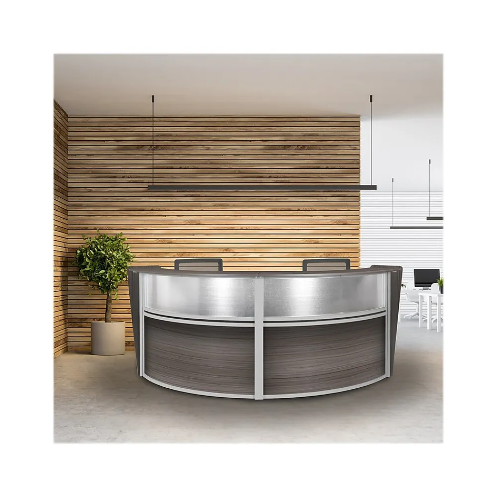 Office Desks*Regency Marque 124.5"W Curved Reception Desk Workstation, (77312GY) Driftwood Gray
