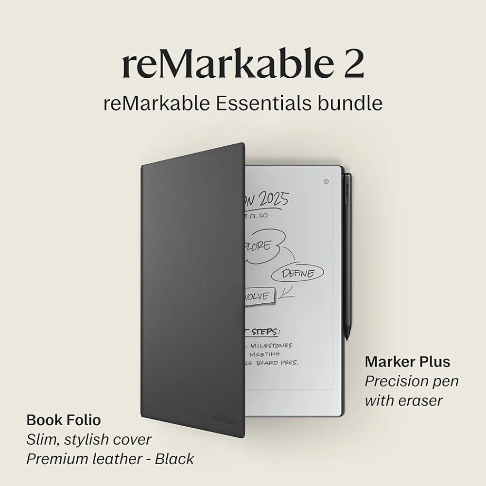 2 10.3" Paper Tablet with Marker Plus and Premium Leather Book Folio, Black (RM115)<reMarkable Online