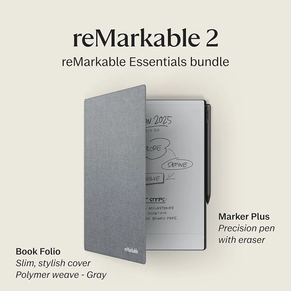 2 10.3" Paper Tablet with Marker Plus and Polymer Weave Book Folio, Gray (RM114)<reMarkable Clearance