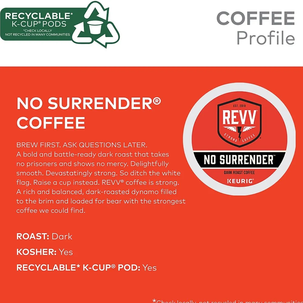 Revv Coffee No Surrender Coffee Keurig® K-Cup® Pods, Dark Roast, 96/Carton (6873CT)