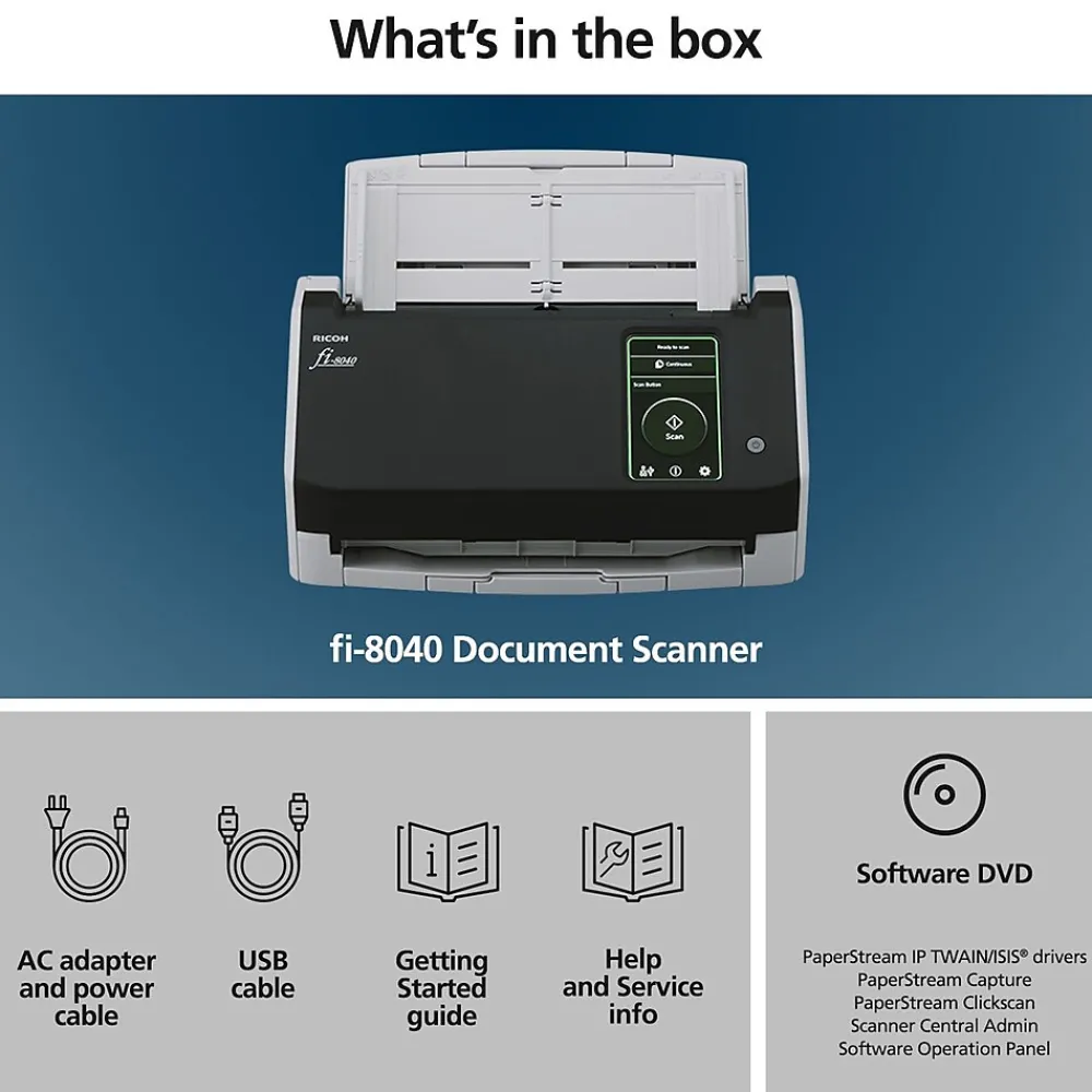 Ricoh fi-8040 Duplex Document Scanner, Black/Gray (PA03836-B005)