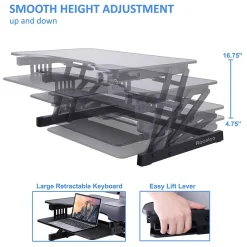 Standing Desks*Rocelco 32"W Manual Adjustable Standing Desk Converter, Black (R ADRB)