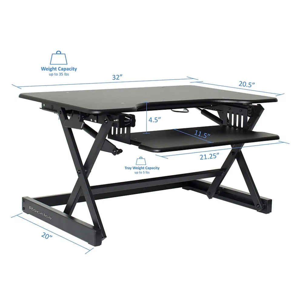 Standing Desks*Rocelco 32"W Manual Adjustable Standing Desk Converter, Black (R EADRB2)