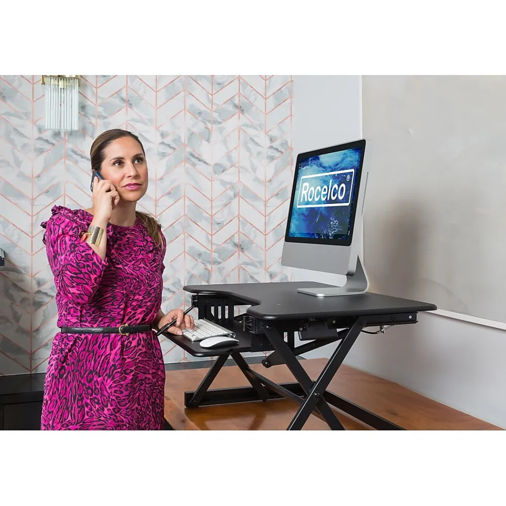 Standing Desks*Rocelco 32"W Manual Adjustable Standing Desk Converter, Black (R EADRB2)
