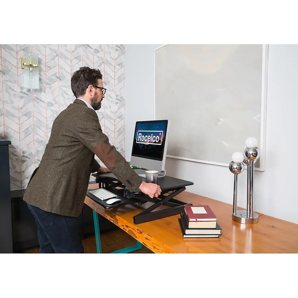 Standing Desks*Rocelco 32"W Manual Adjustable Standing Desk Converter, Black (R EADRB2)