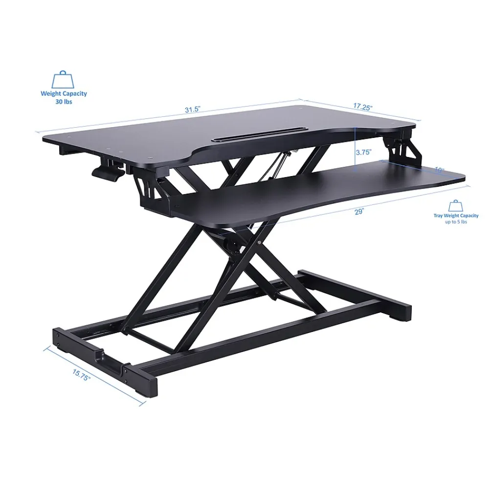Standing Desks*Rocelco 32"W Manual Adjustable Standing Desk Converter, Black (R VADRB)