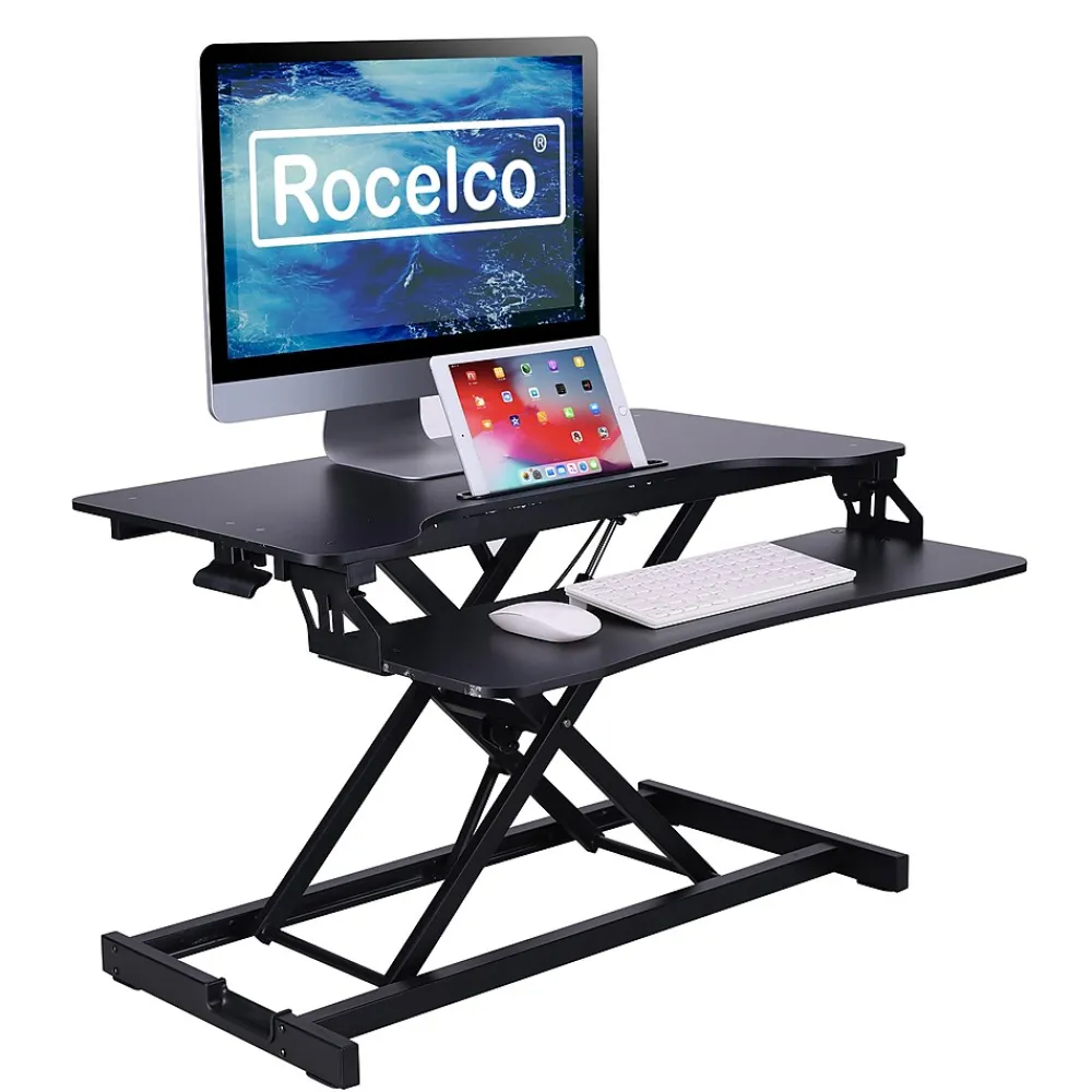 Standing Desks*Rocelco 32"W Manual Adjustable Standing Desk Converter, Black (R VADRB)