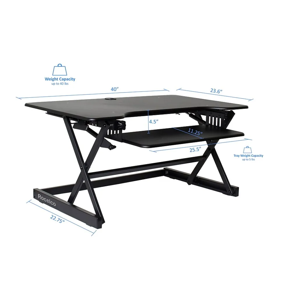 Standing Desks*Rocelco 40"W Manual Adjustable Standing Desk Converter, Black (R DADRB-40)