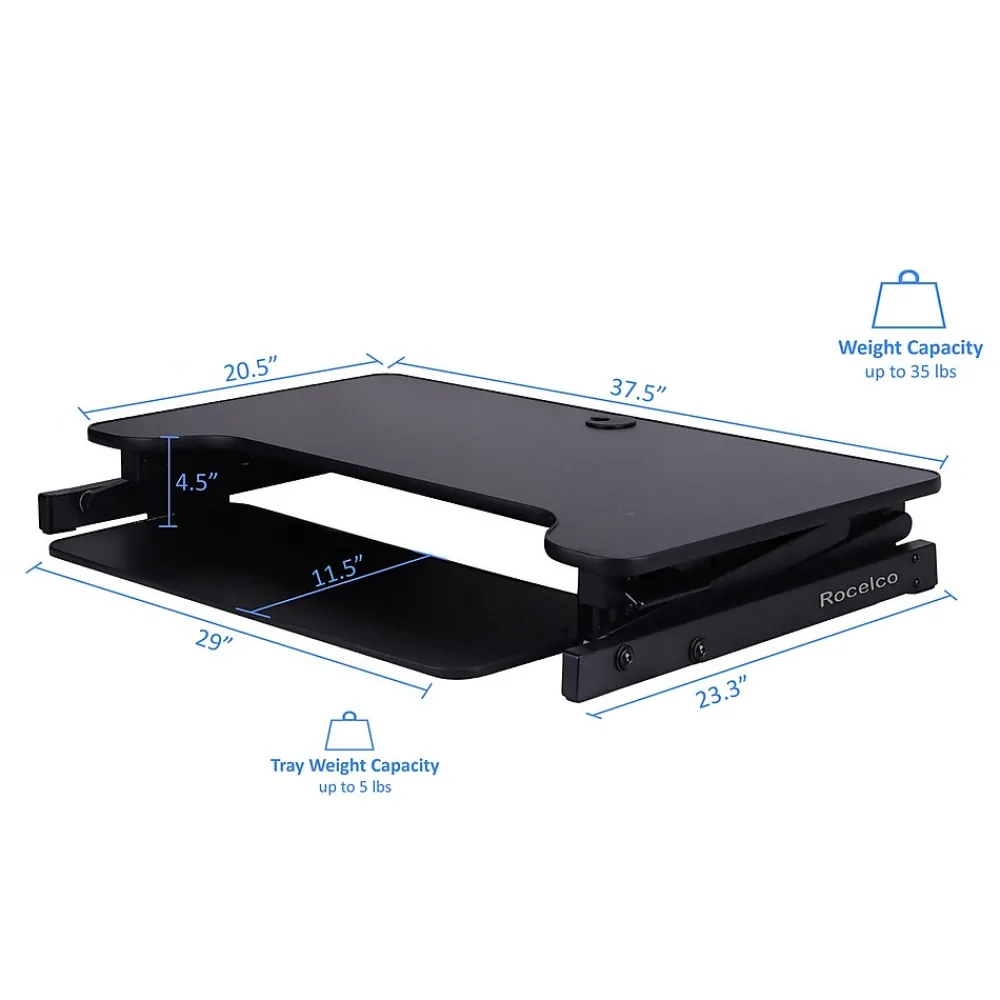 Standing Desks*Rocelco 38"W Manual Adjustable Standing Desk Converter, Black (R DADRB)