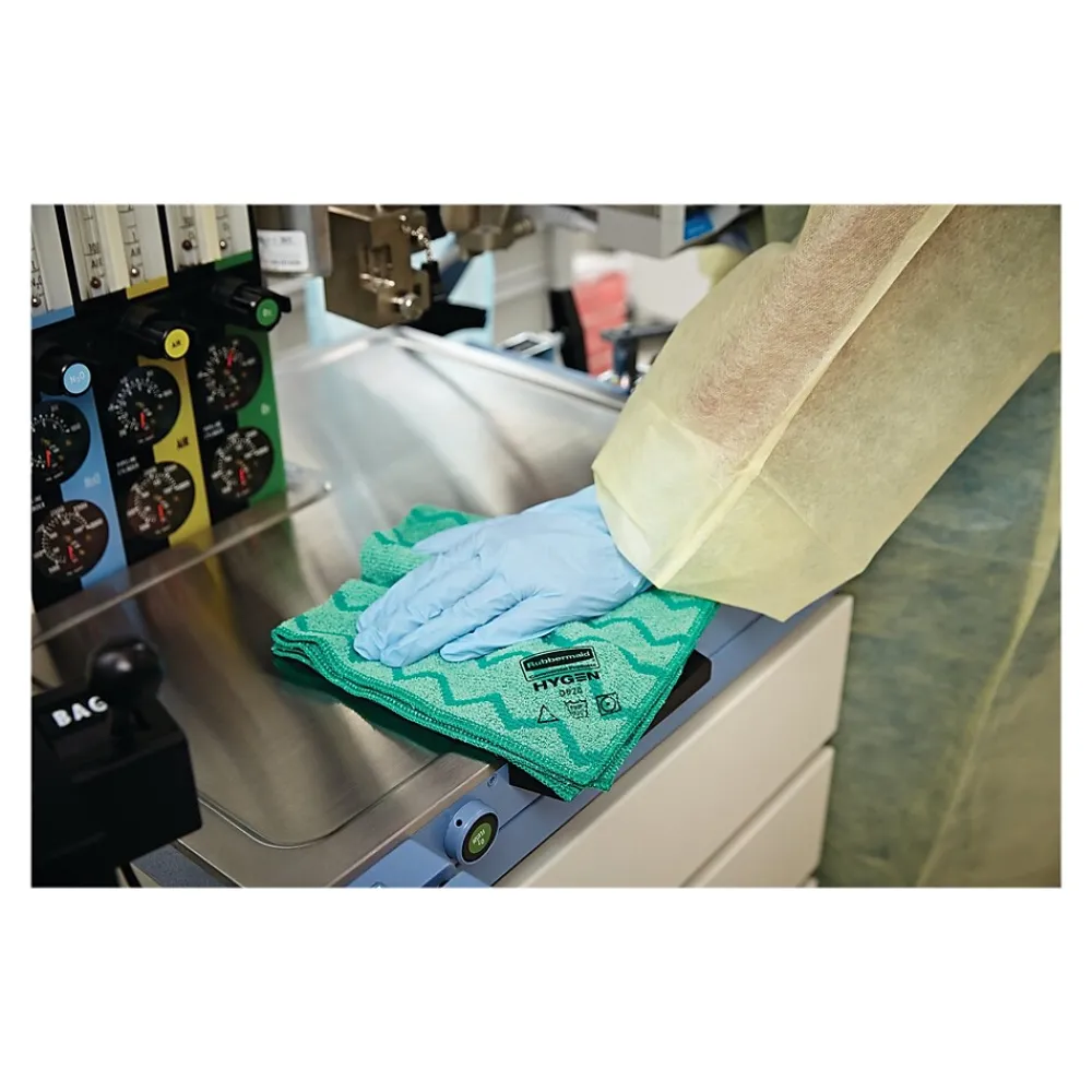 HYGEN Microfiber Cleaning Cloths, 16" x 16", Green, 12 Cloths/Pack (FGQ62000GR00)<Rubbermaid Sale