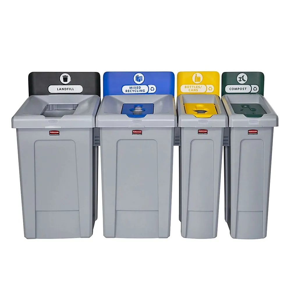 Slim Jim Single-Stream Recycling Station, 23 Gallon, Gray/Yellow (2185052)<Rubbermaid