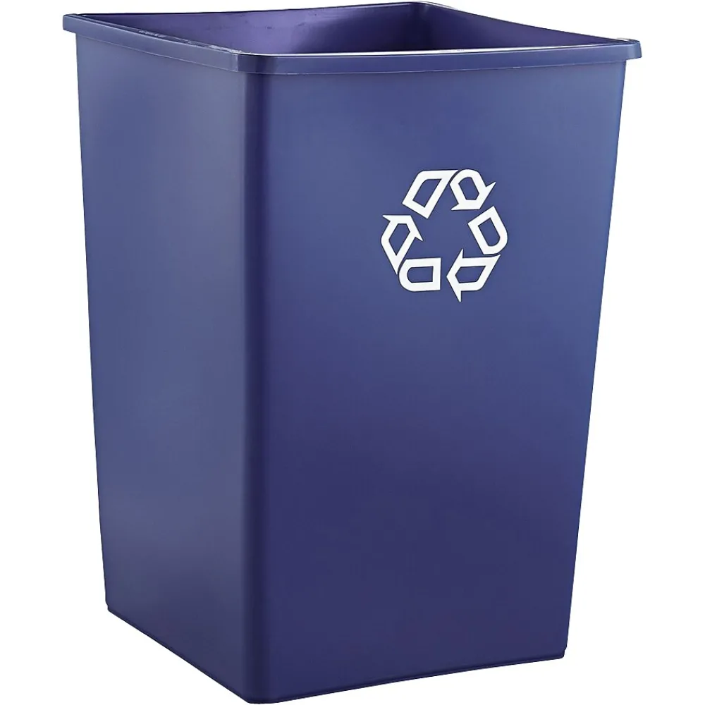 Untouchable Recycling Waste Containers, Square w/PCR Content, Blue, 35 gallon<Rubbermaid Best