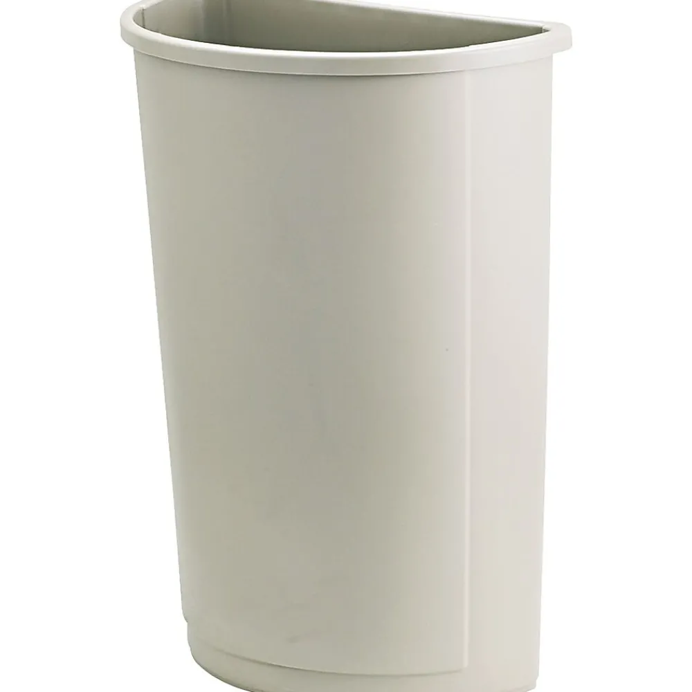 Untouchable® Waste Container, Half-Round, Plastic, 21 gallon, Beige, 28"H x 21"W x 11"D<Rubbermaid