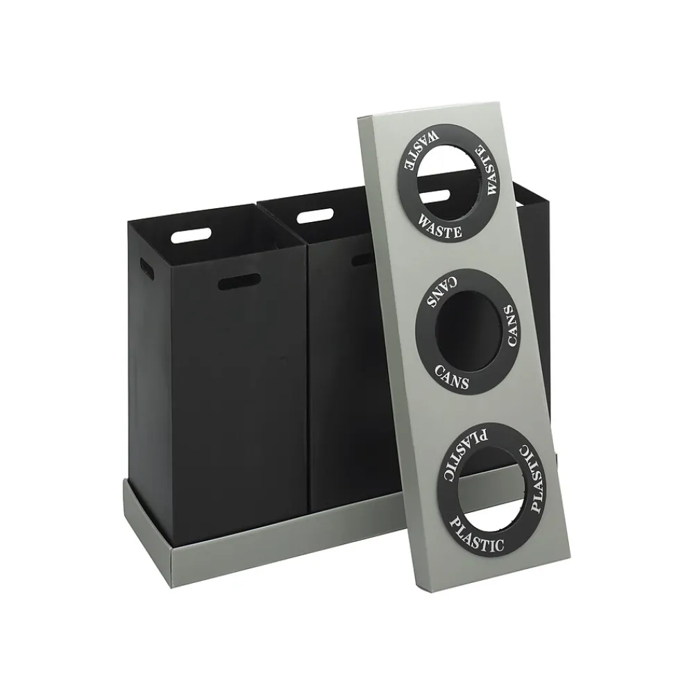 At-Your-Disposal Corrugated Plastic Three Bin Trash and Recycling Bins, Black, 28 Gal. (9798BL)<Safco Outlet