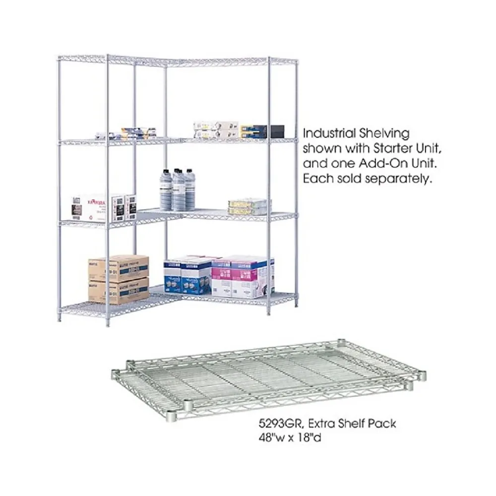 Shelving*Safco Industrial Extra 2-Shelf Metal Shelf, 48.03", Metallic Gray (5293GR)