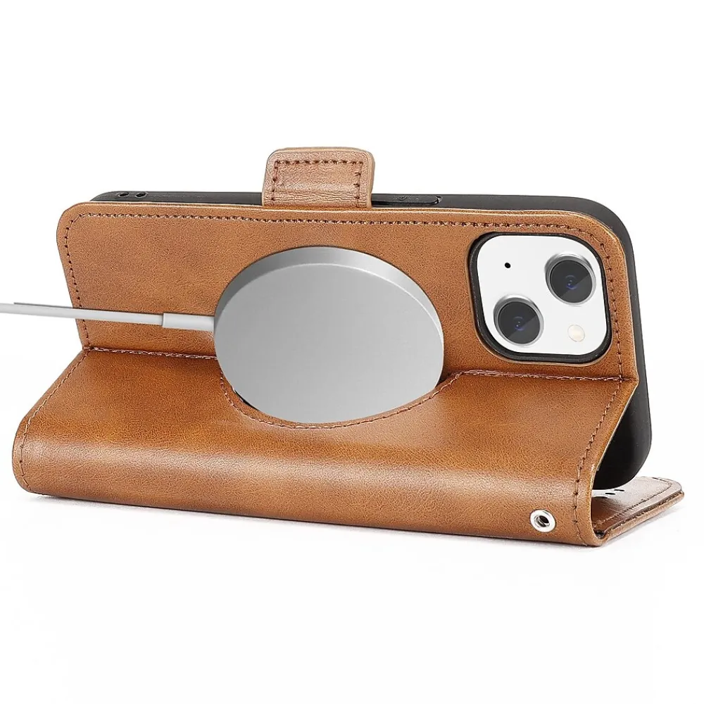 SaharaCase Folio Wallet MagSafe Phone Case for iPhone 15 Plus, Shock Absorbing, Brown (CP00455)