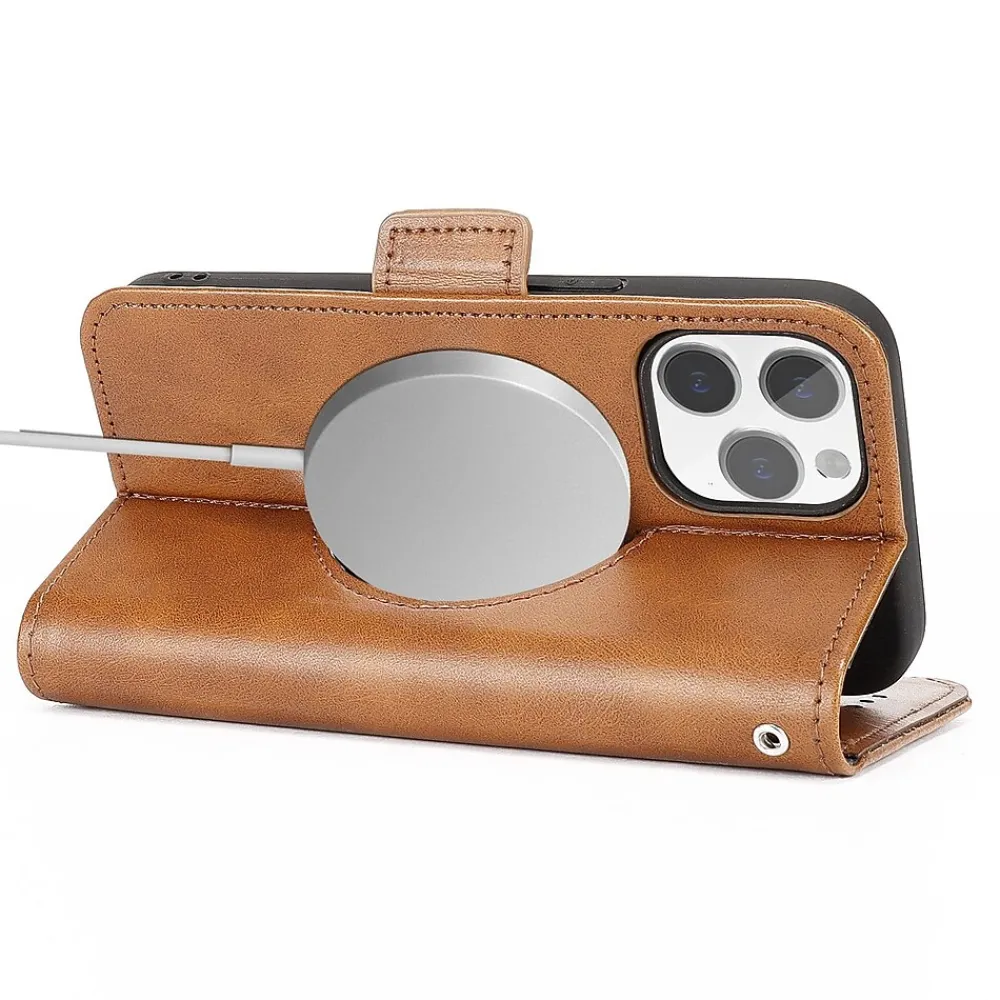 SaharaCase Folio Wallet MagSafe Phone Case for iPhone 15 Pro Max, Shock Absorbing, Brown (CP00481)