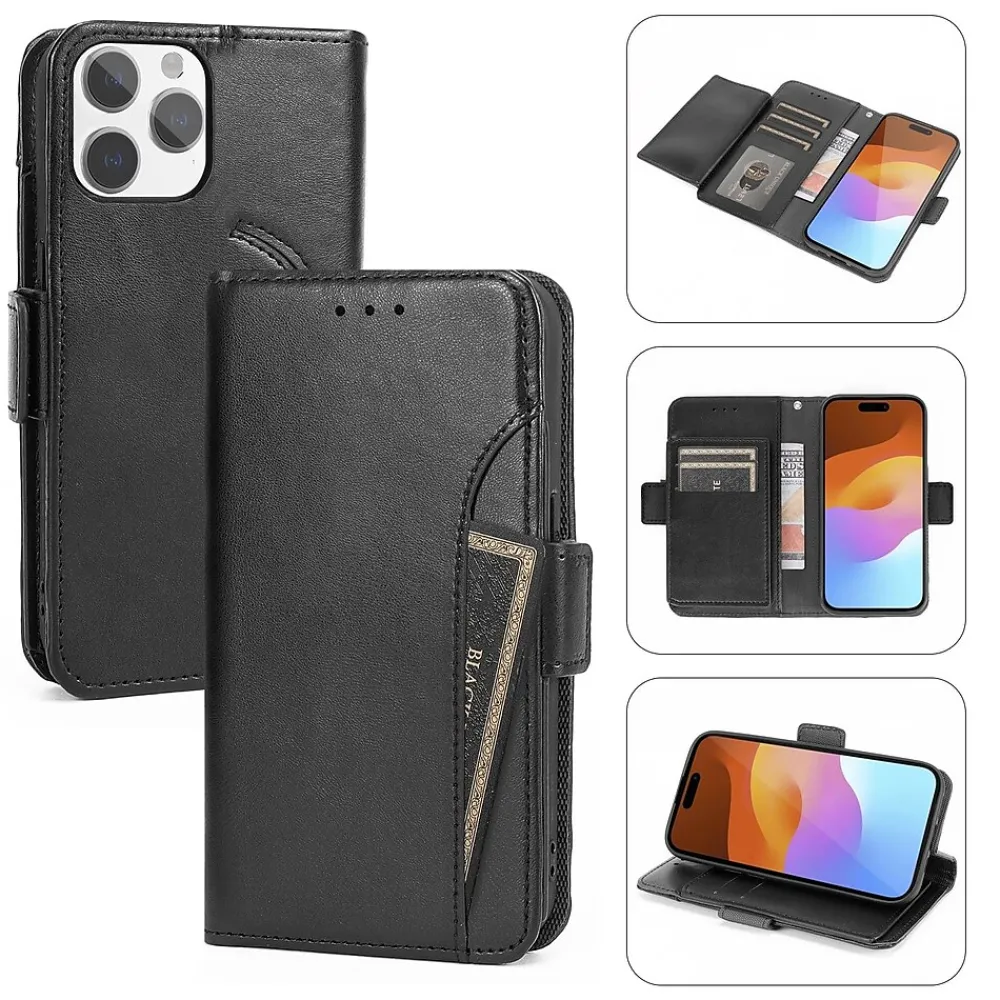 SaharaCase Folio Wallet MagSafe Phone Case for iPhone 15 Pro Max, Shock Absorbing, Black (CP00480)
