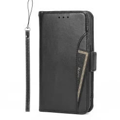 SaharaCase Genuine Leather Wallet Case, Tempered Glass Screen, Camera Protector for iPhone 15 Pro Max, Black (CP480ZD128ZD131)