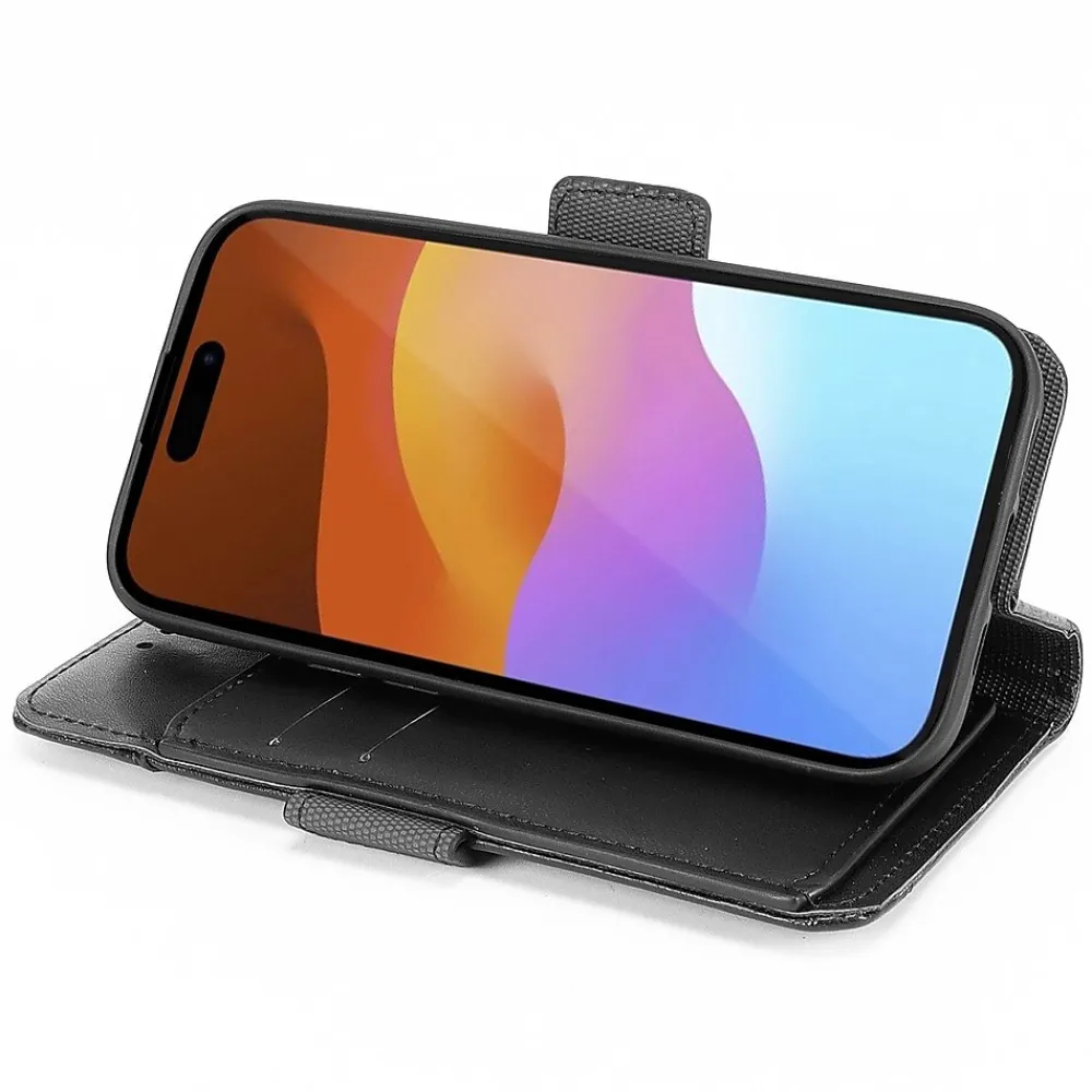 SaharaCase Genuine Leather Wallet Case, Tempered Glass Screen, Camera Protector for iPhone 15 Pro Max, Black (CP480ZD128ZD131)