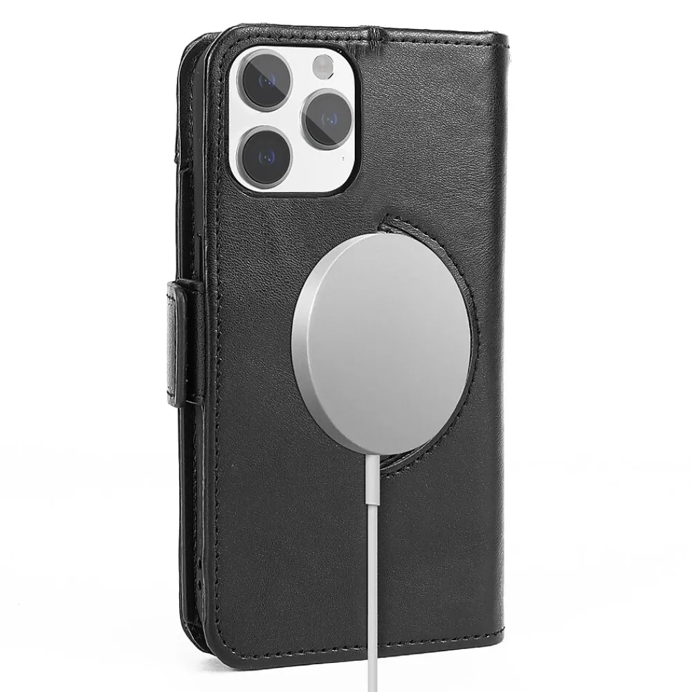 SaharaCase Genuine Leather Wallet Case, Tempered Glass Screen, Camera Protector for iPhone 15 Pro Max, Black (CP480ZD128ZD131)